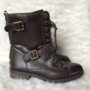 Dark Brown Leather Lace Up Boots